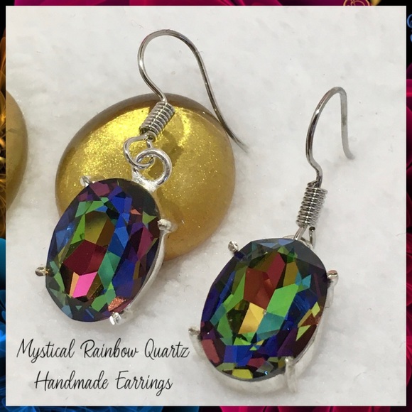 Rainbow Quartz Gemstone Handmade Dangle Earrings - Picture 1 of 4